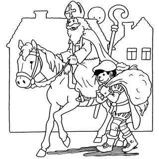Sinterklaas, paard, en pieteman kleurplaat
